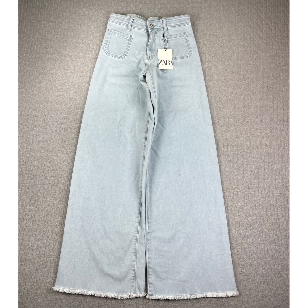 New Zara baggy wide‎ leg Jeans Girls 13/14 Women 25X30 Light Wash Blue high-rise
